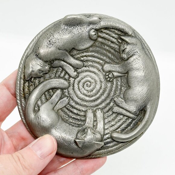 SOLD Vintage EBJ Pewter Cat Trinket Dish Candle Holder RARE - Picture 2 of 8